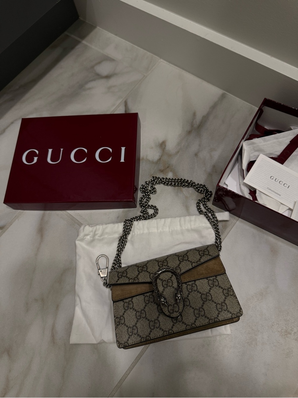 Gucci GG Supreme Brown/Tan Chain Crossbody Bag